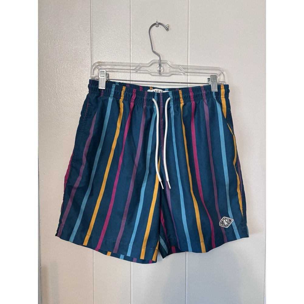 Pacsun Men's Swim Shorts Size Small‎ Retro Stripe 6" Inseam Drawstring Pockets